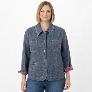 Sag Harbor Sport Hickory Stripe Denim Blouse Red Bandana Trim Womens Size 16